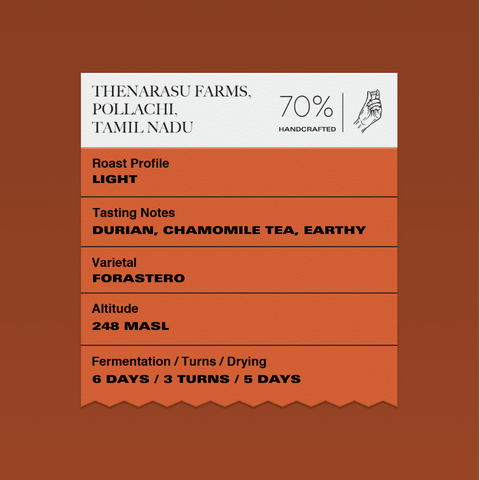 Terroir (70% Dark) :Thenarasu Farms, Pollachi, Tamil Nadu (Single Origin Dark Chocolate)