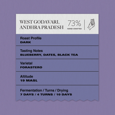 Terroir (73% Dark): Subko VLGE Co-op, West Godavari, Andhra Pradesh (Single Origin Dark Chocolate)